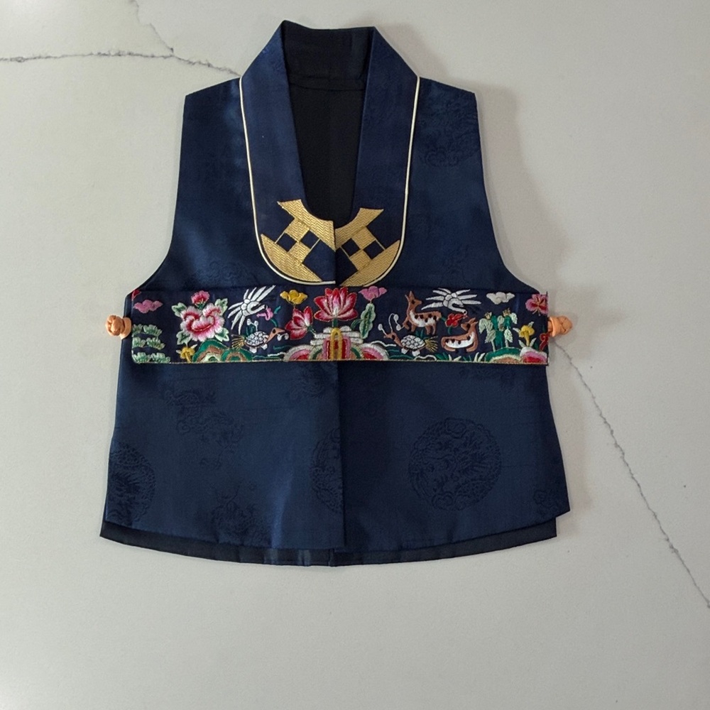 Traditional boys Hanbok yellow and Navy - Picture 9 of 16